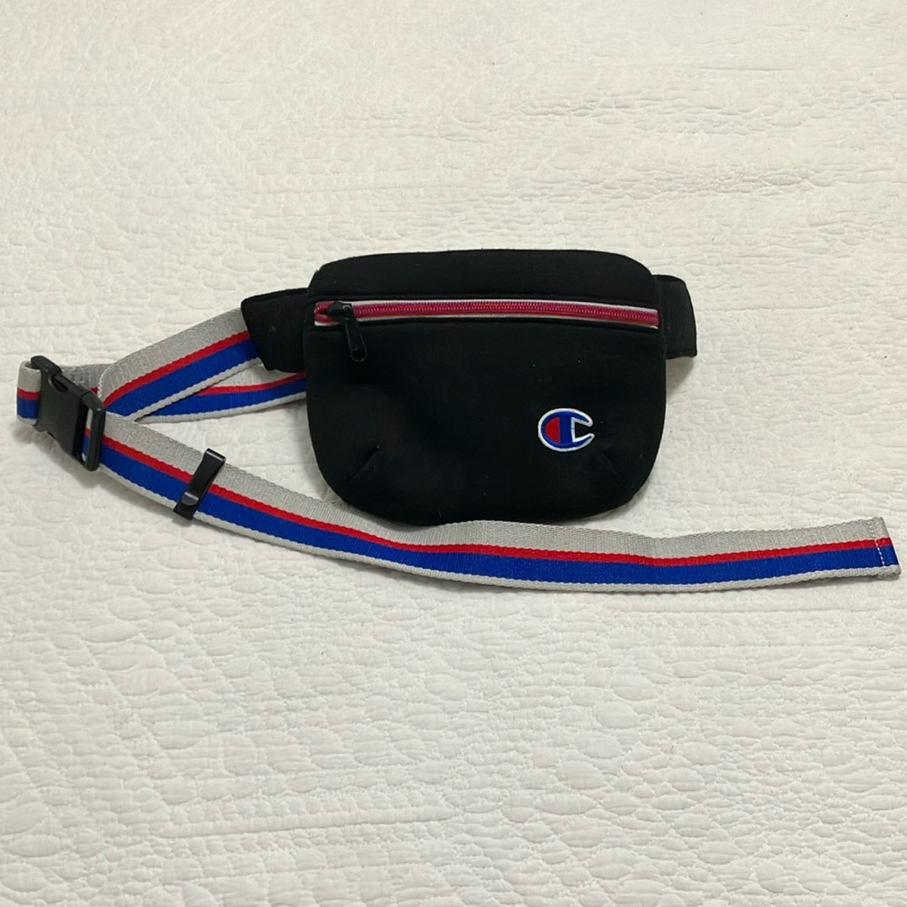 Champion Black Waist Bag with Red and Blue Trim